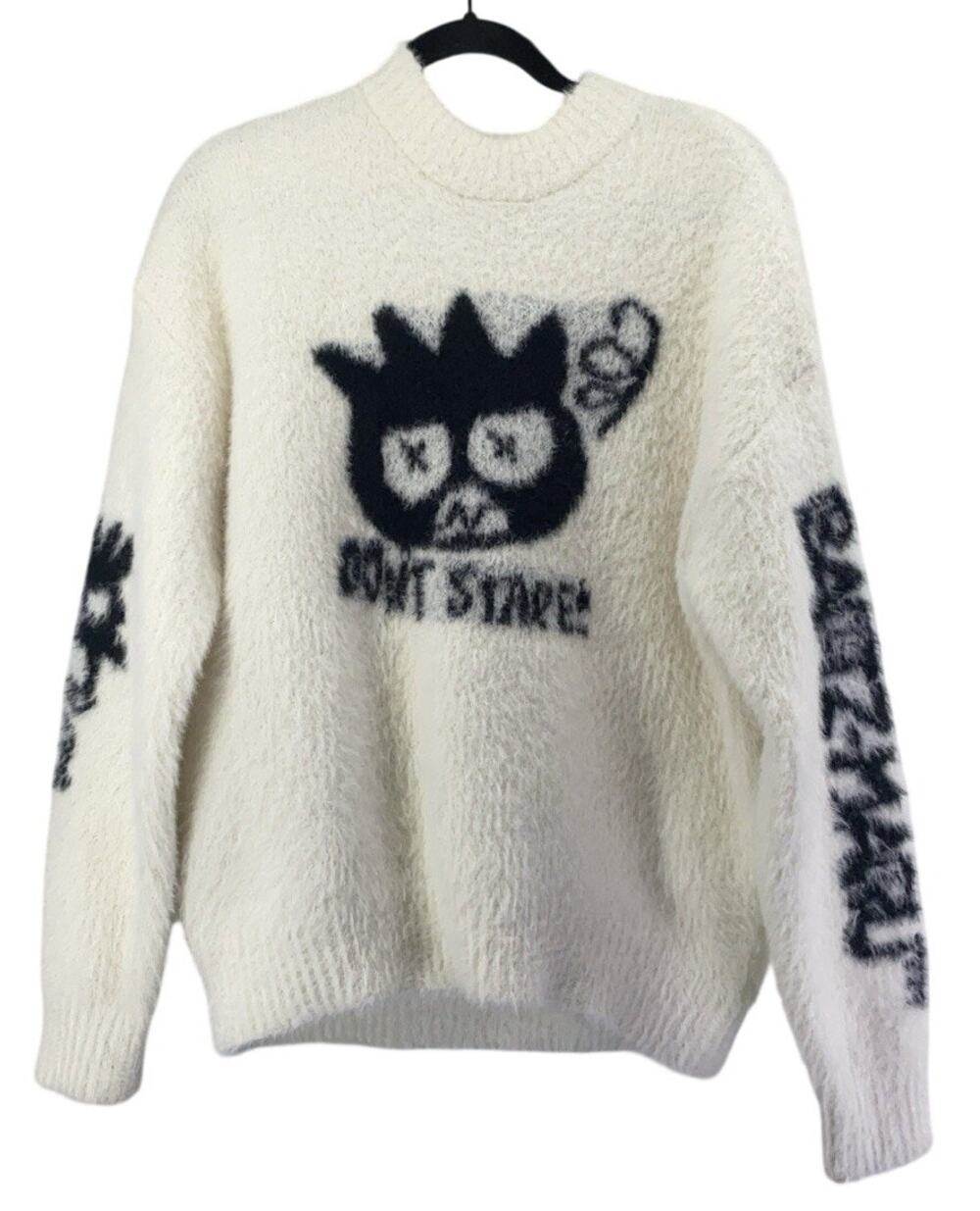 Hello Kitty x Forever 21 Don't Stare Fuzzy Sweater Kawaii Badtz Maru White